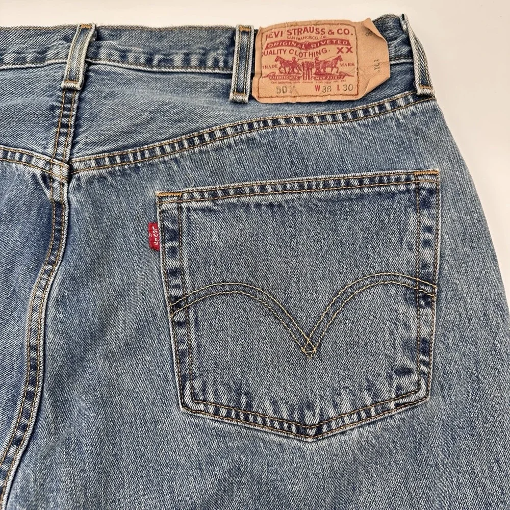 Levis Jeans Mens 38x30 (36x26 Fit) Blue Denim 501 Jeans Y2K 2007 Button Fly